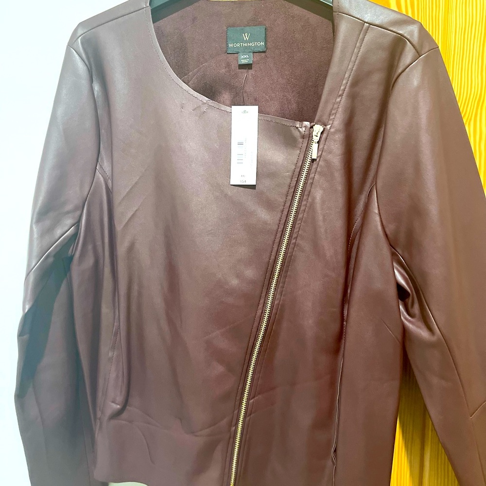 NWT: Worthington Maroon Leather Jacket Women's XXL Zipper Blazer Style Winter